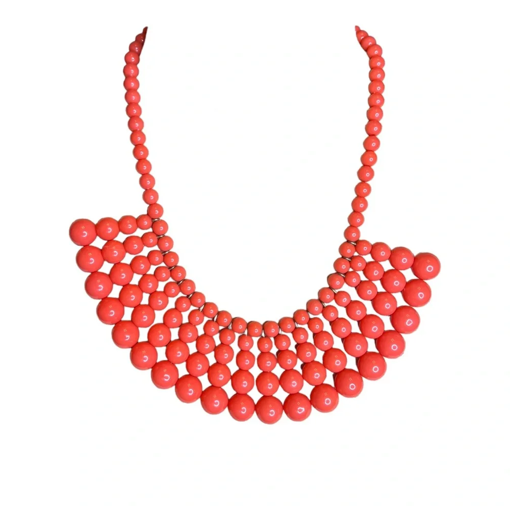 J. Crew Coral Colored Beaded Statement Bib Necklace